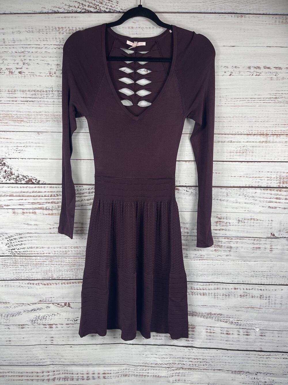 Victoria's Secret Dress Women's XS Long Sleeve Skater Knit Cutout Fit Flare